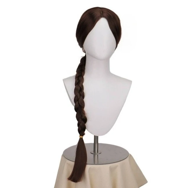 Peruca Lara Croft Shadow of the Tomb Raider, Peruca de 70cm com Cabelos Sintéticos Cacheados Castanhos, Acessórios para Fantasias de Alicia Vikander