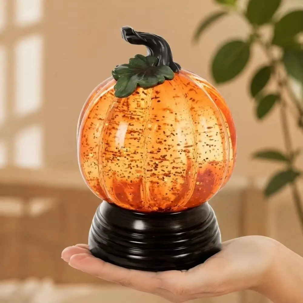 Resin Glitter Pumpkin Table Lamp Creative Warm Light Halloween Night Light Glitter Sequins Battery-Operated Halloween Ornaments