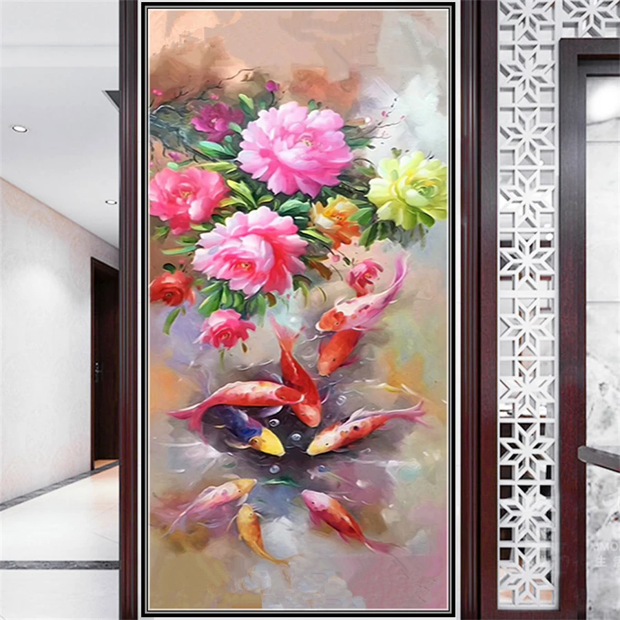 

Scenic Flower Goldfish DIY 5D Diamond Painting Full Drill Square Embroidery Mosaic Art Picture Of Rhinestones Home Decor Gifts