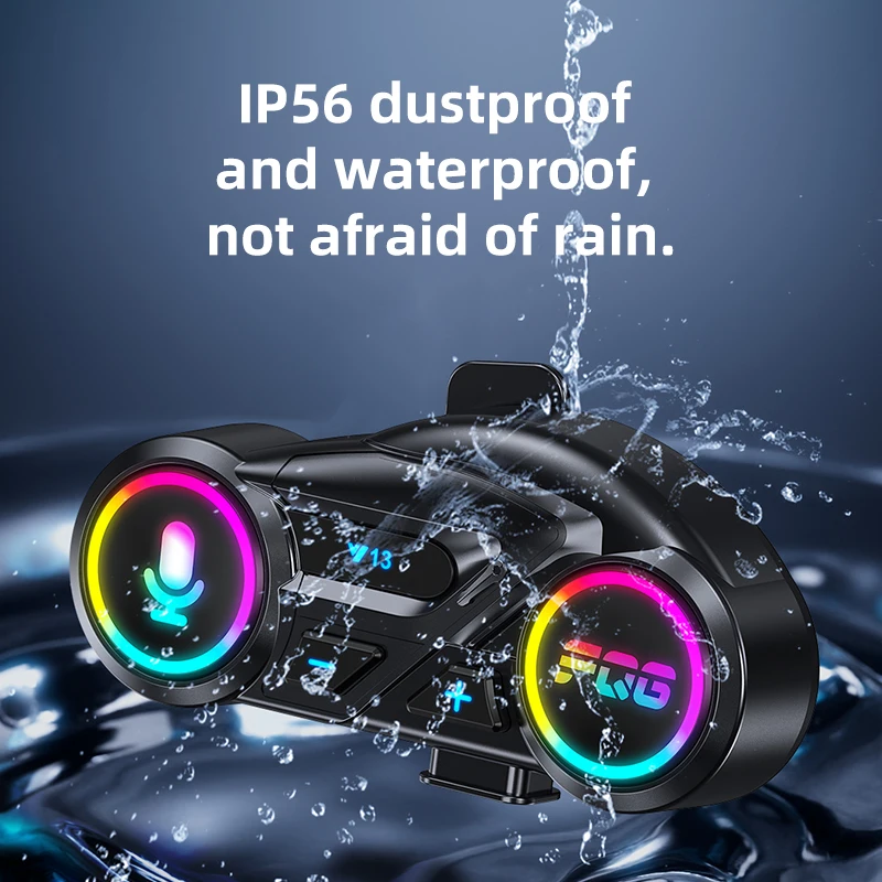 Helmet Bluetooth Headset Fm Waterproof Noise Reduction Ultra-Long Battery Life Rgb Light Bluetooth 6.0 Chip Motorcycle Headset 4