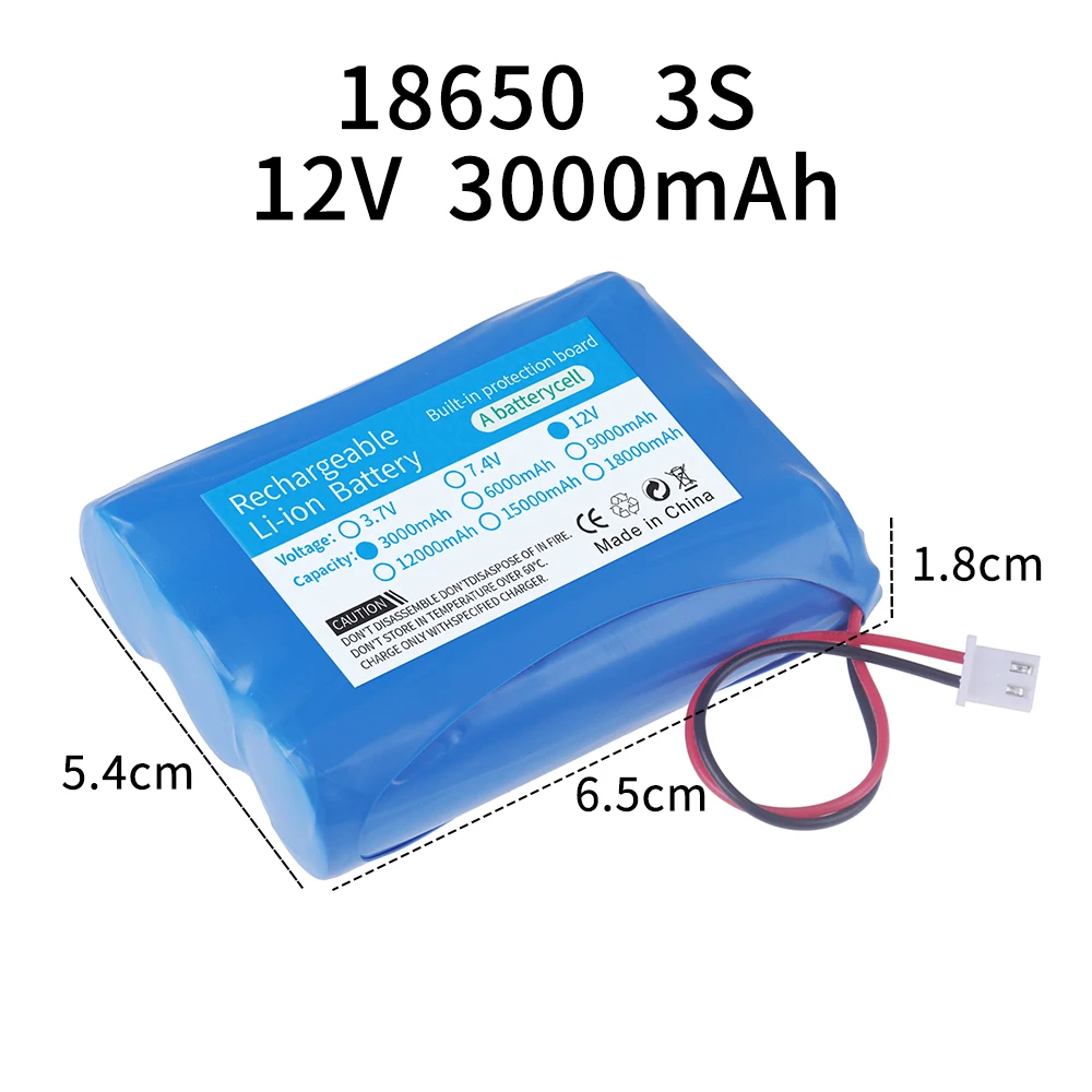 12V 3000MAH 6000/ 8000mah lithium-ion Battery pack 3s 12.6V 11.1v 18650 Rechargeable Battery For Monitor Ups CCTV Camera Battery