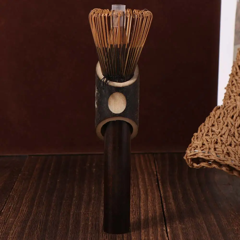 Japanese Style Matcha Whisk with Long Handle Stirring Brush Handmade Handcurled Bamboo Tea Whisk Traditional Portable