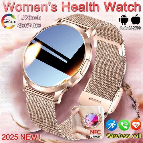 Imagen 1 del producto Nuevo reloj inteligente para mujer 1,32 ""AMOLED pantalla completamente táctil Bluetooth llamada presión arterial IP68 impermeable NFC 7,3mm pulsera ultrafina