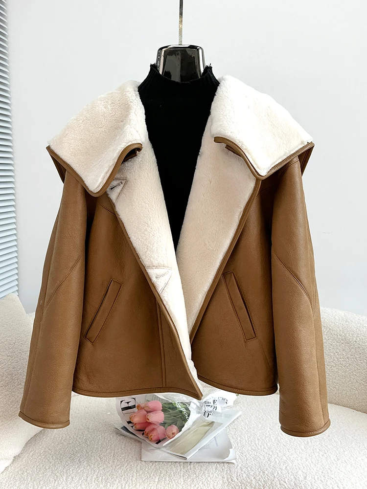 2024 Winter Women Real Natural Merino Sheep Fur Coat Thick Warm Double-faced Fur Luxury Female Coats Genuine Leather Jacket