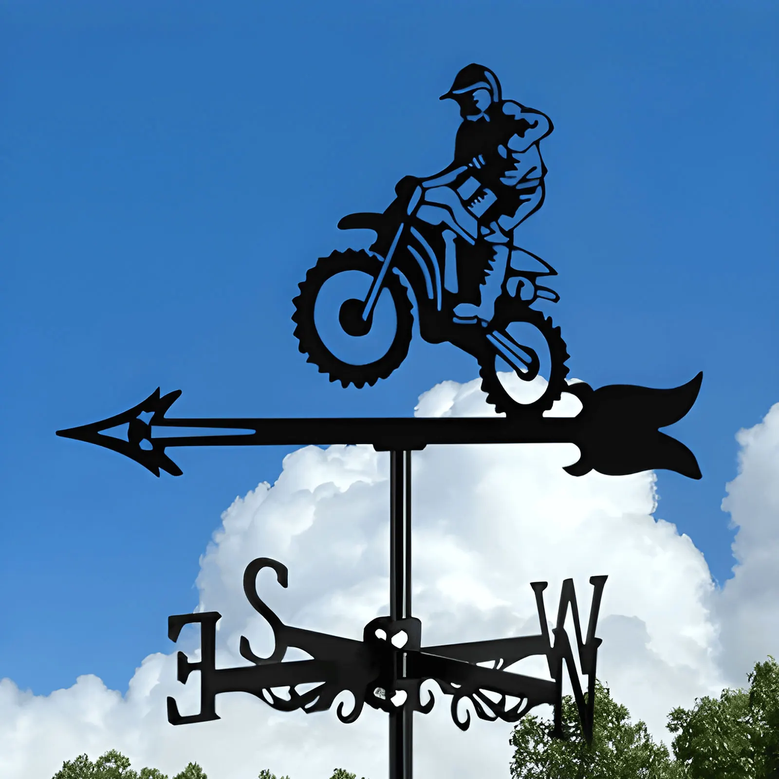 Motorcycle Weathervane Art Black Metal Wind Direction Indicator Outdoors Decorations for Garden Roof Yard Building Wind Vane