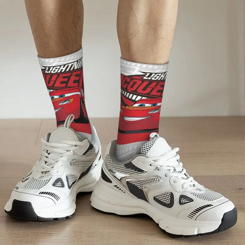 Calcetines divertidos de Rayo Mcqueen para hombre y mujer, medias deportivas cálidas con estampado 3D de coches, baloncesto