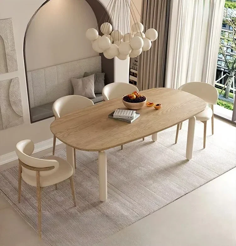 

N Log Cream Style Dining Table Simple Silent Log Dining Table Cream Style Solid Wood Dining Table Oval