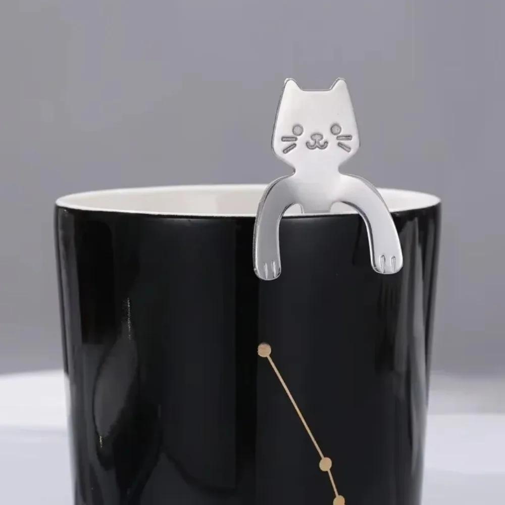 1/4pcs Stainless Steel Mini Cat Coffee Spoon Cute Design Cute Cat Dessert Snack Scoop Kitchen Tool Tableware