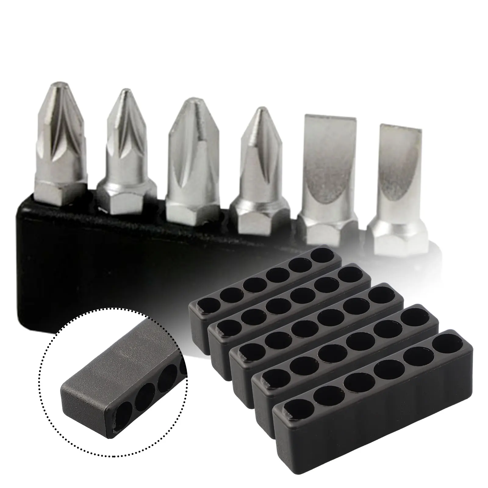 5Pcs 6Hole 1/4 Hex Shank Screwdriver Bit Holder Plastic Screwdriver Storage Drill Bit Stand Case Power Tools
