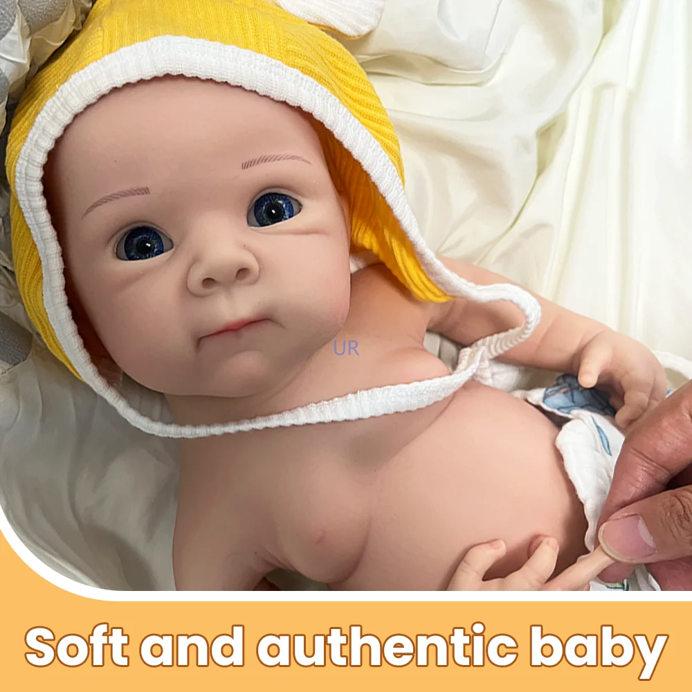 19 Inch Reborn Baby Silicone Bebe Newborn Doll Open Mouth 3D Painted Skin Lifelike Soft Touch Lovely Toys Collection Blue Eyes