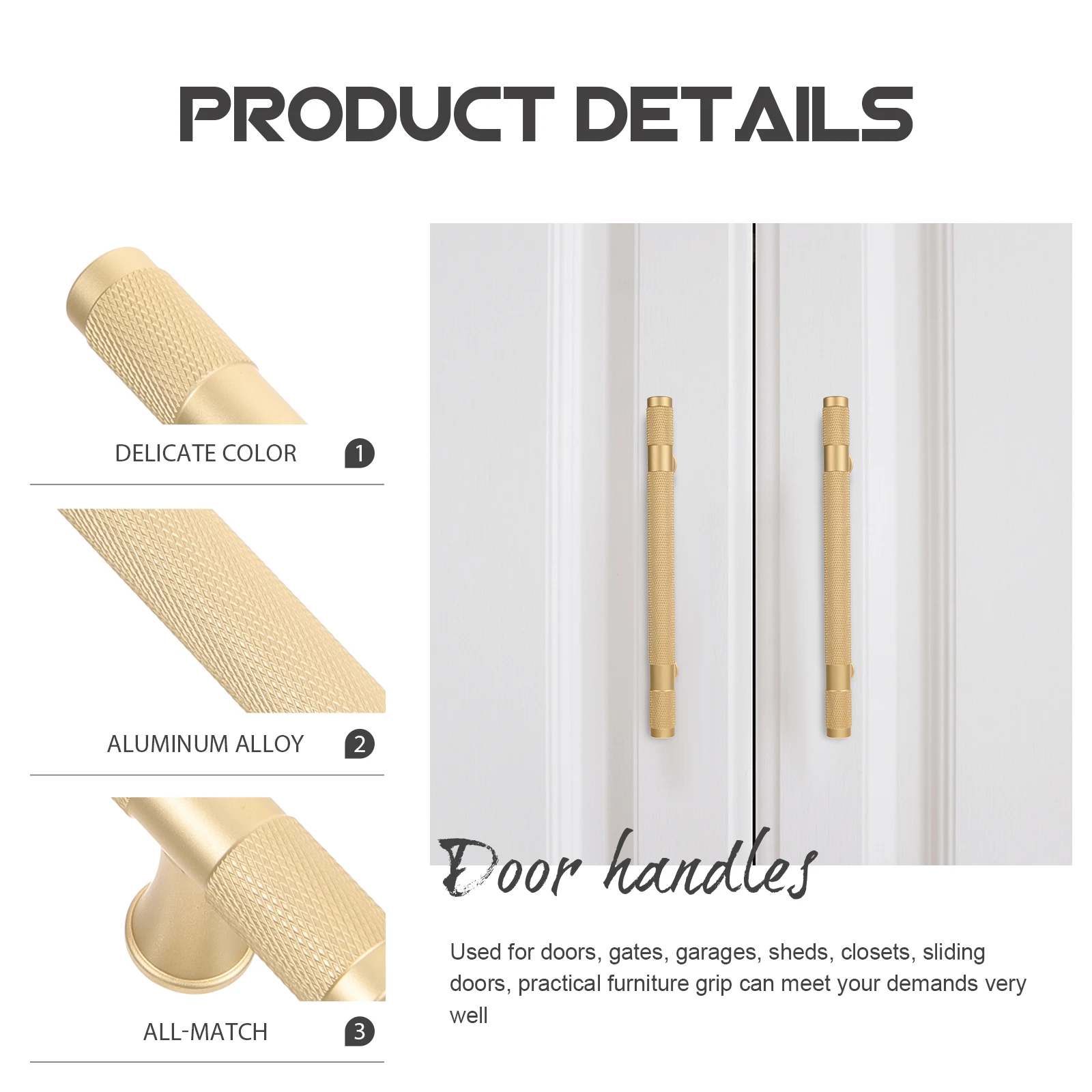

2pcs Cabinet Door Handles Metal Cupboard Pulls Durable Furniture Grip For Wardrobe Garage Sliding Doors European Style Handles
