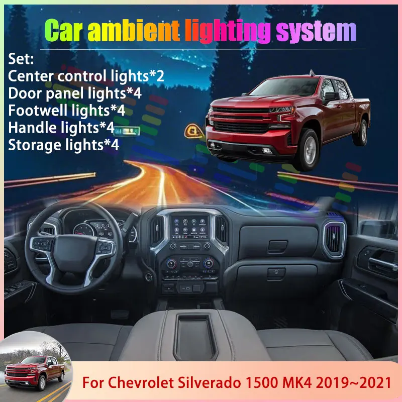 

For Chevrolet Silverado 1500 MK4 4th 2019~2021 6/18 in 1 Car Atmosphere Light Lamp RGB Shade Ensemble Streamer Atmosphere Set