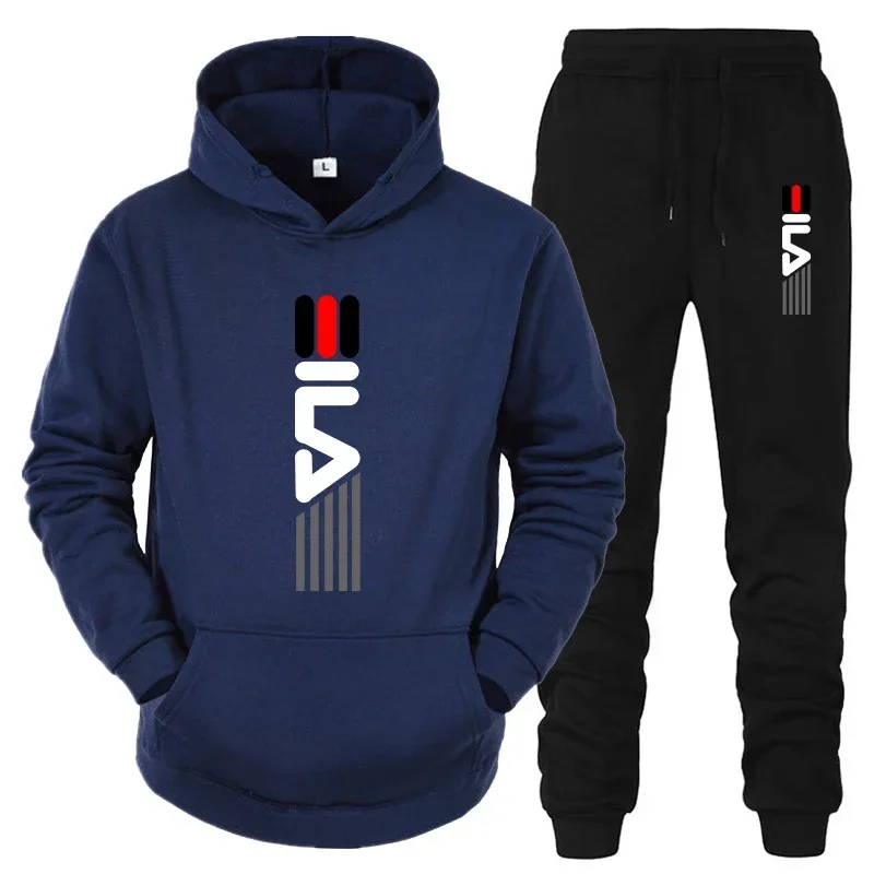 Men's hooded hoodie and sweatpants 2 sets casual sportswear Running sportswear men's wool street wear 2 sets