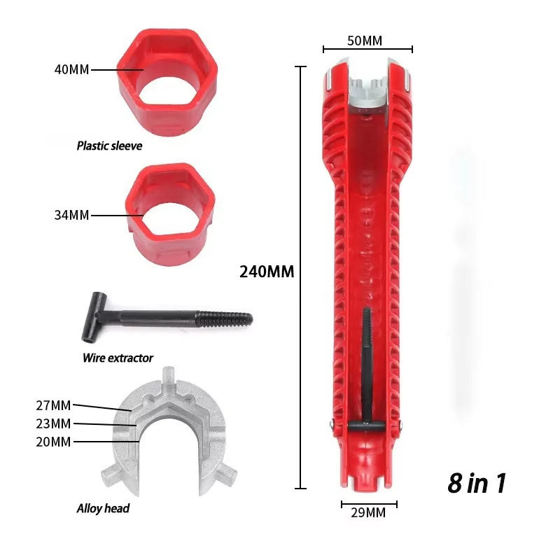 8 In 1 Multifunctional Sink Wrench Water Pipe Faucet Bathroom Installation Special Plumbing Water Heater Spanner Repair Tool