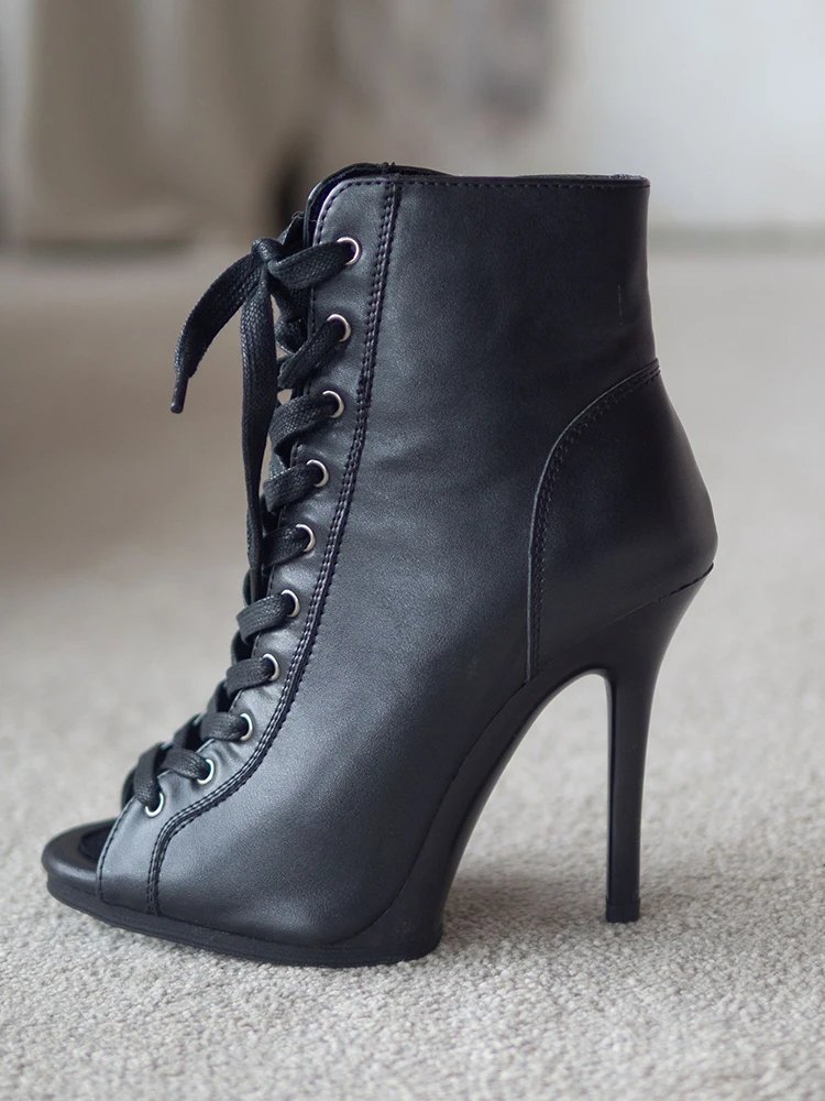 Dance Heels 11cm Platform Dance Shoes Black Leather Pump Latin High Heel Dance Party Booties For Women