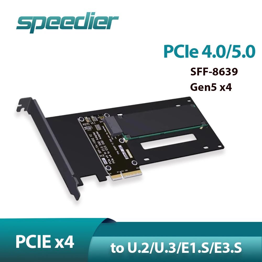 

EDSFF PCIe 5.0 X4 To E1.S E3.S SFF-TA-1002 Hard Drive Adapter Card with Bracket U.2 SFF-8639 SSD Gen5 To SFF-TA-1002 128Gbps