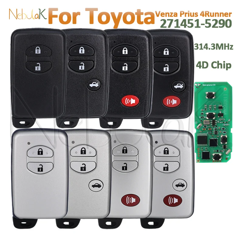 Smart Key Car Remote Fob For Toyota Venza Prius C V 4Runner 2009-2018 Keyless Entry Logo 4D Chip 314.3MHz HYQ14ACX 271451-5290