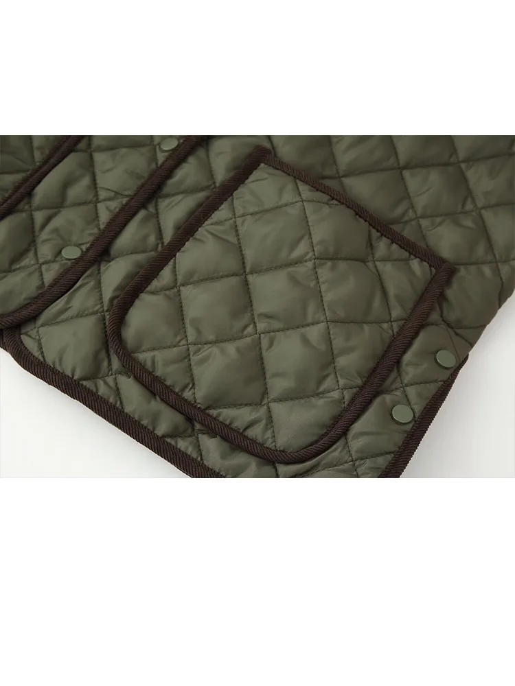 HH امرأة بدوره إلى أسفل طوق Argyle معطف المرأة الشتاء جيوب فضفاضة تزيين شارع العليا خارج كم طويل معطف واحد الصدر #6