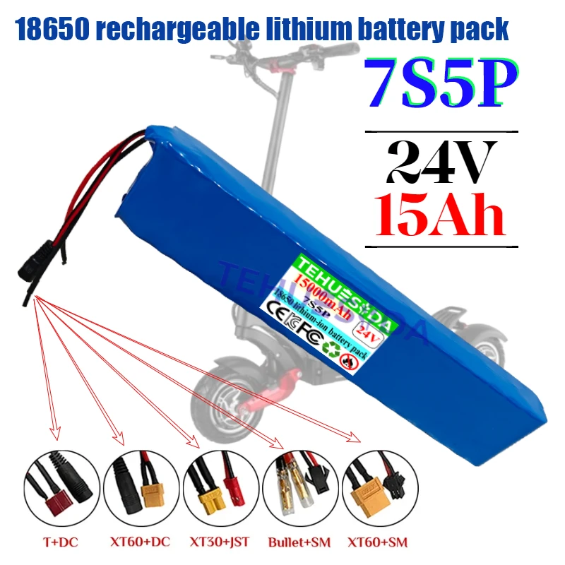 

7S5P 18650 Lithium Battery Pack 24V 15Ah 20A BMS 500W 29.4V 15000mAh Suitable Forelectric Scooter+29.4V2A Charger