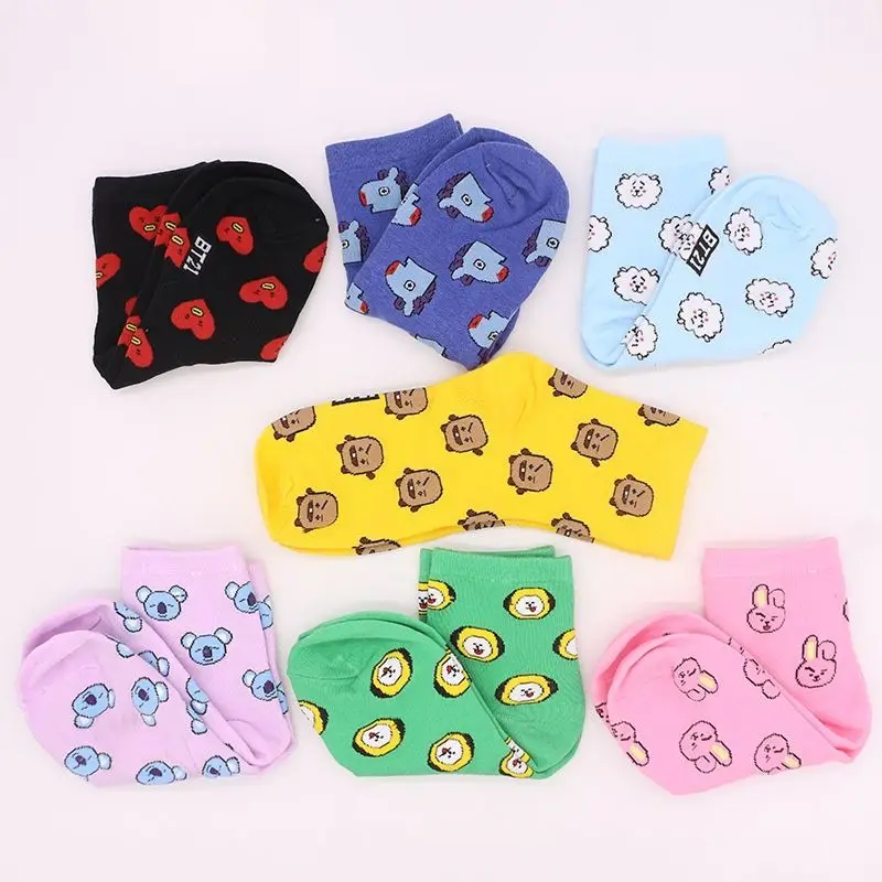 Bt21 Cartoon Peripheral Tata Chimmy Pure Cotton Mid-Length Socks Girls Kawaii Embroidery Casual Comfortable Breathable Stockings