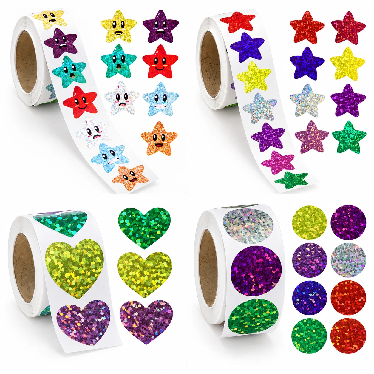 500 Stück bunte, selbstklebende, holografische Stern-Aufkleber, Zoo- und Bauernhof-Motiv, Scrapbook-Aufkleber, Rollenetiketten für Kinder, DIY-Geschenke, Spielzeug