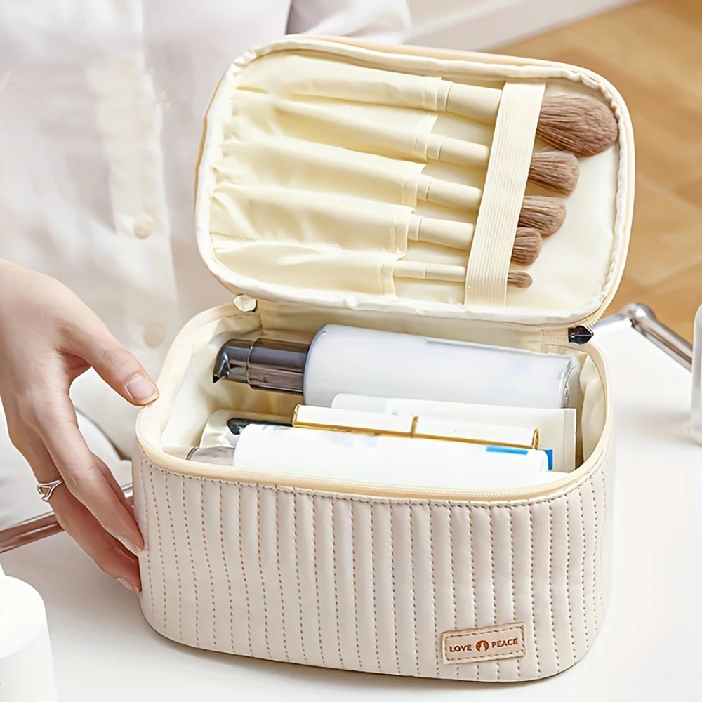Make-up-Taschen für Frauen, Reise-Kulturbeutel, niedliche Tasche, tragbar, einfarbig, Make-up-Organizer, Box, Kosmetiktasche, Neceser, PU-Leder