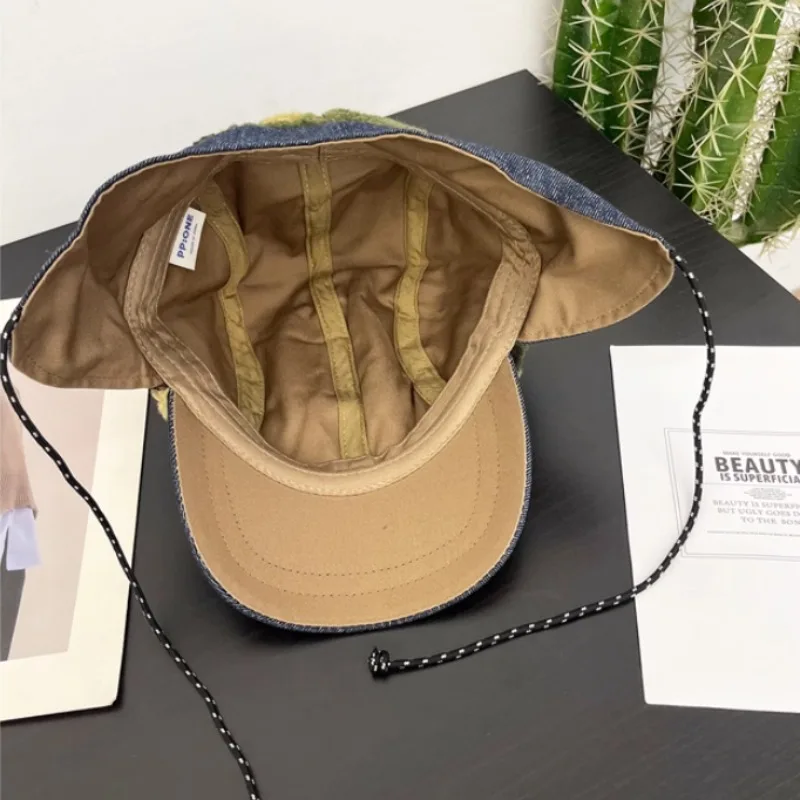 جديد ريترو الدنيم الربط أفخم Bomber القبعات للنساء الخريف والشتاء في الهواء الطلق الترفيه الدافئة سدادات حماية الأذن قبعة رجالية متعددة الاستخدامات #6