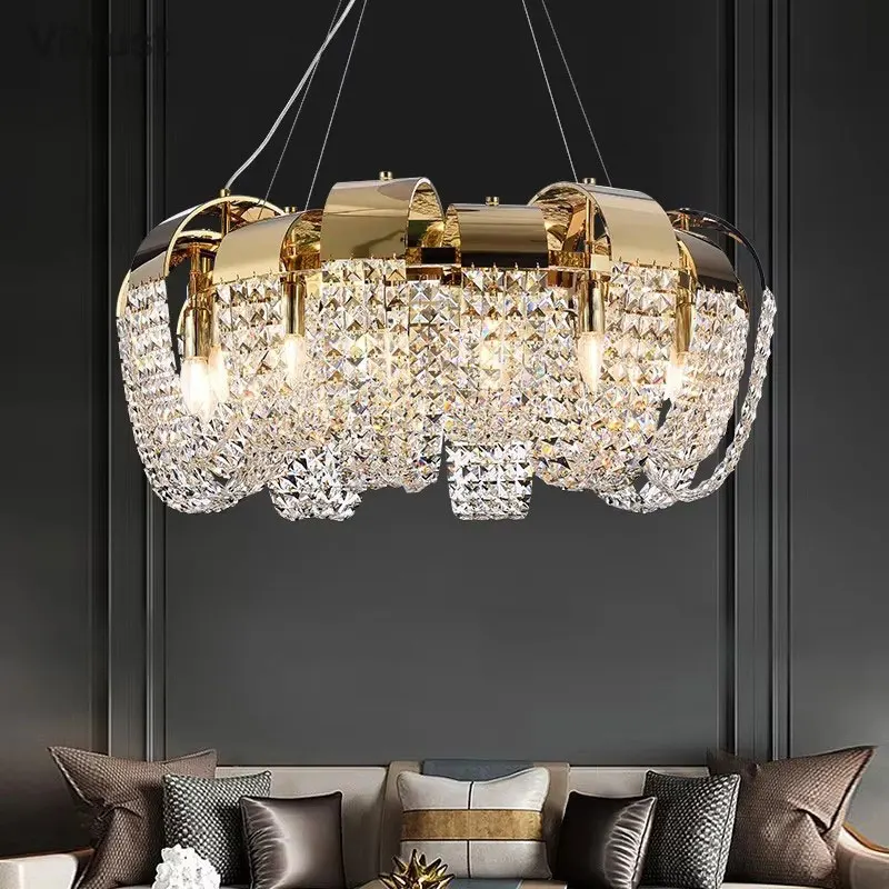 Luxury Modern Crystal Chandelier Crystal Chandelier Golden Finish for Dining Room Light Fixtures Over Table Living Room