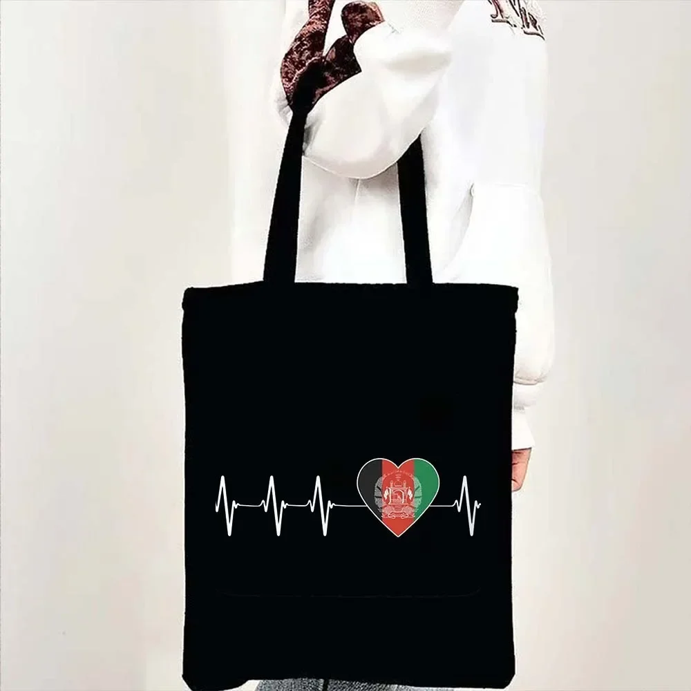 Palestine Mexico Malian Greece Cuba Bulgaria Romania Bissau Venezuela Afghan Heartbeat Heart Flag Canvas Tote Bag Cotton Handbag