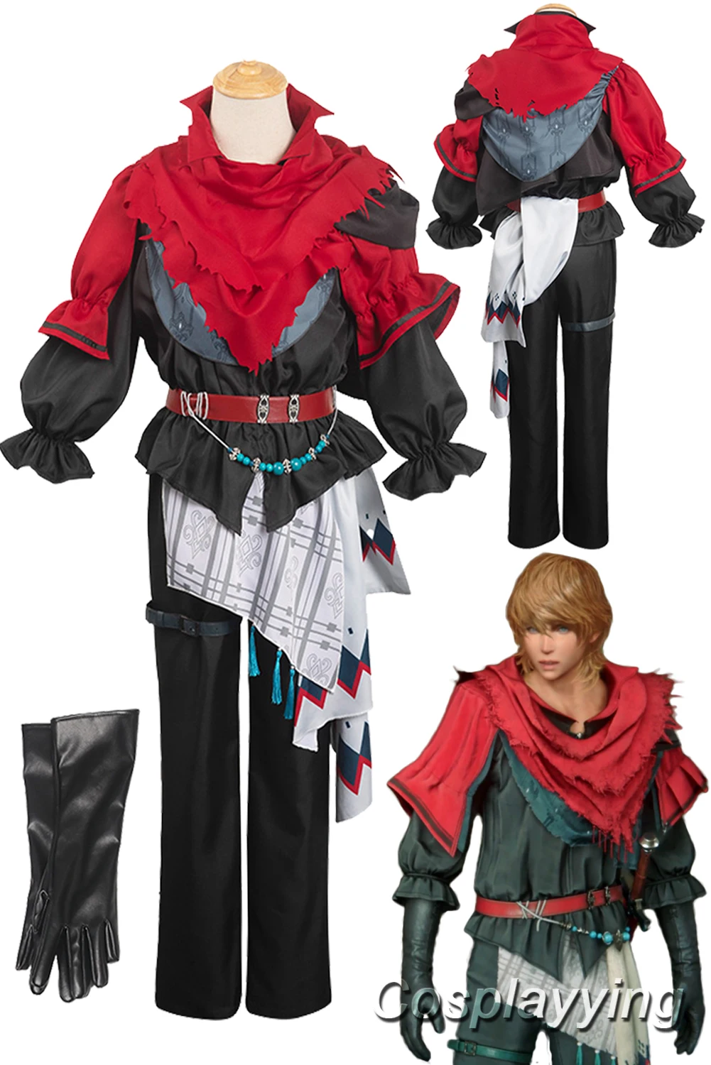 FF16 Joshua Cosplay Fantasia Red Black Suit Anime Game Final Fantasy XVI Costume Adult Men Cosplay Halloween Carnival Cloth