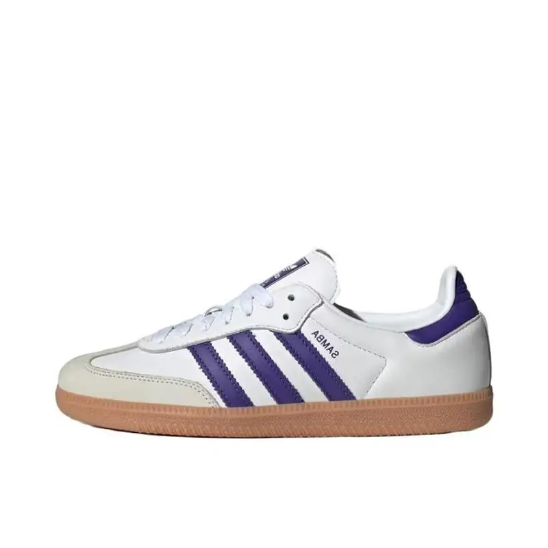 Adidas Samba OG Leather Round Toe Lace Up Casual and Wear-resistant Outdoor Low Top Board Shoes for Women amp;Men,White and Blue