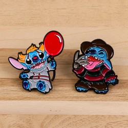 Cute Stitch Cosplay Killer Enamel Pin Horror Brooches for Women Lapel Pins Clothes Badges Halloween Jewelry Accessories Gift