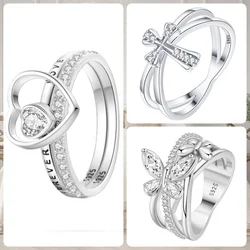 MISEFF Real 925 Sterling Silver Eternal Love Double Layer Rings For Wedding Engagement Birthday Silver Rings Jewelry Gift