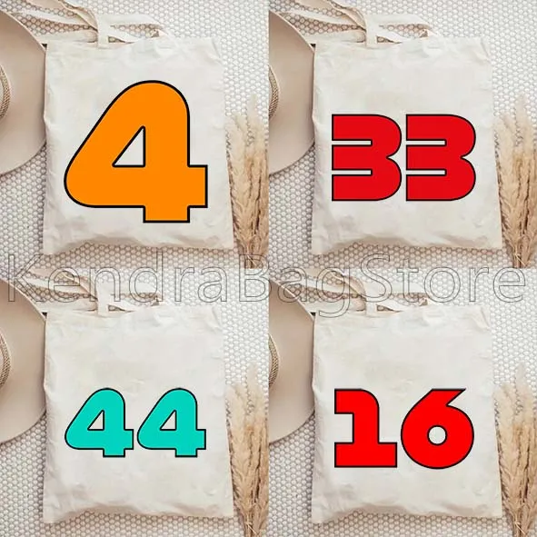 

Cute Racing Driver Number Pattern Jersey Number Print Fan Gifts Women Canvas Shoulder Tote Bag Fashion Shopper Reusable Handbag