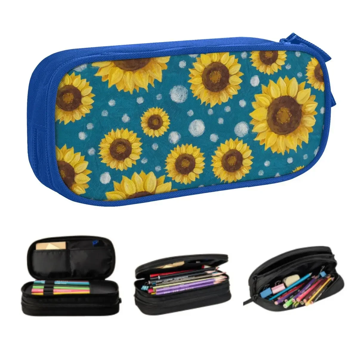Custom Fashion Sunflower Flower Cute Pencil Case Girl Boy Large Capacity Floral Pencil Box Students Stationery