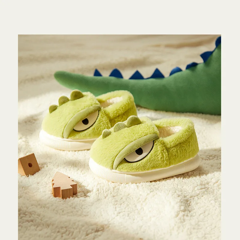 

Happy Mary Children's Cotton Shoes Autumn And Winter Boys And Girls' Cartoon Dinosaur Home Shoes Warm And Non Slip Wool Cotton