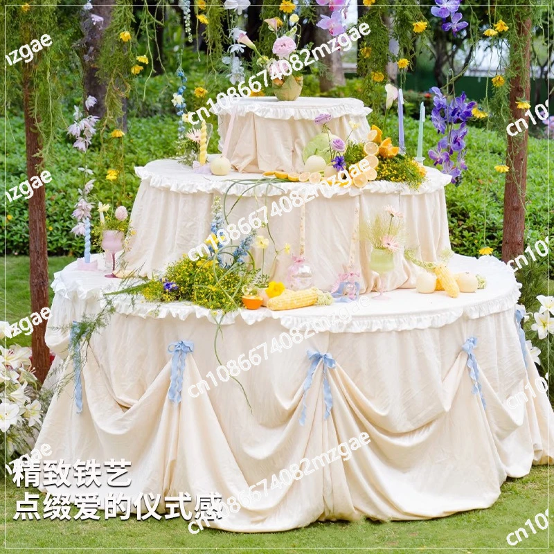 

Wrought Iron S-Curve Dessert Display Table, Round Candy Bar Stand for Wedding & Outdoor Ceremony with Flower Holder