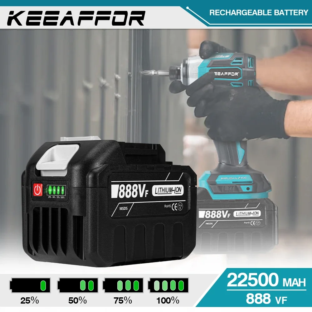 

KEEAFFOR 888VF 22500mAh Rechargeable Lithium Ion Battery For Electric Wrench Drill 18V EU US Plug For Makita Power Tools Battery