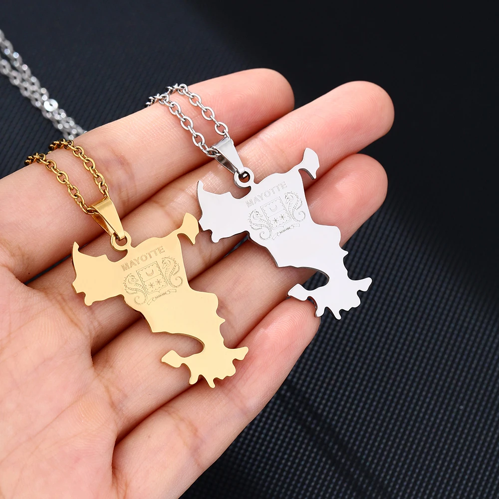 France Mayotte Island Map Flag Pendant Necklace Stainless  Steel  Gold/Silver Color Men Women Ethnic Map Jewelry Gift