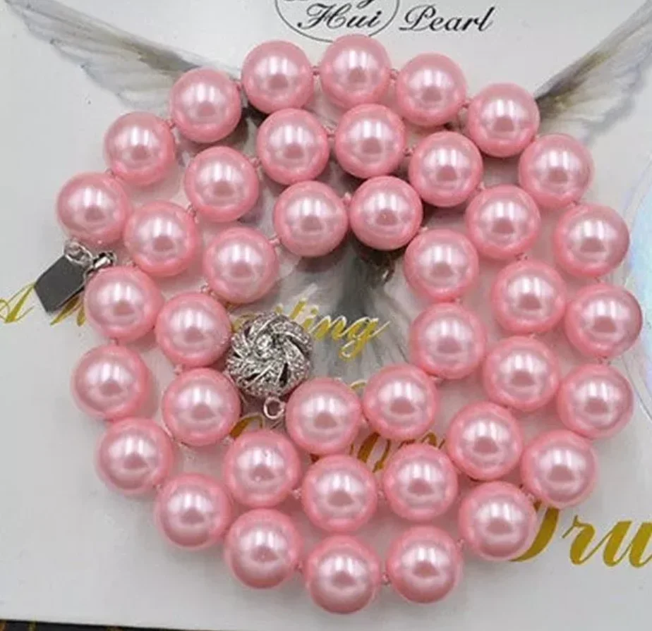 

Fine Jewelry Necklace Long 18INCH 12mm Pink Shell Pearl Round Beads Necklace