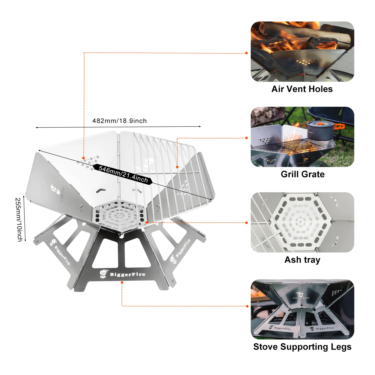 Portable Camping Fire Pit Stainless Steel Foldable Collapsible BBQ Grill Wood Burning Charcoal Fire Pit