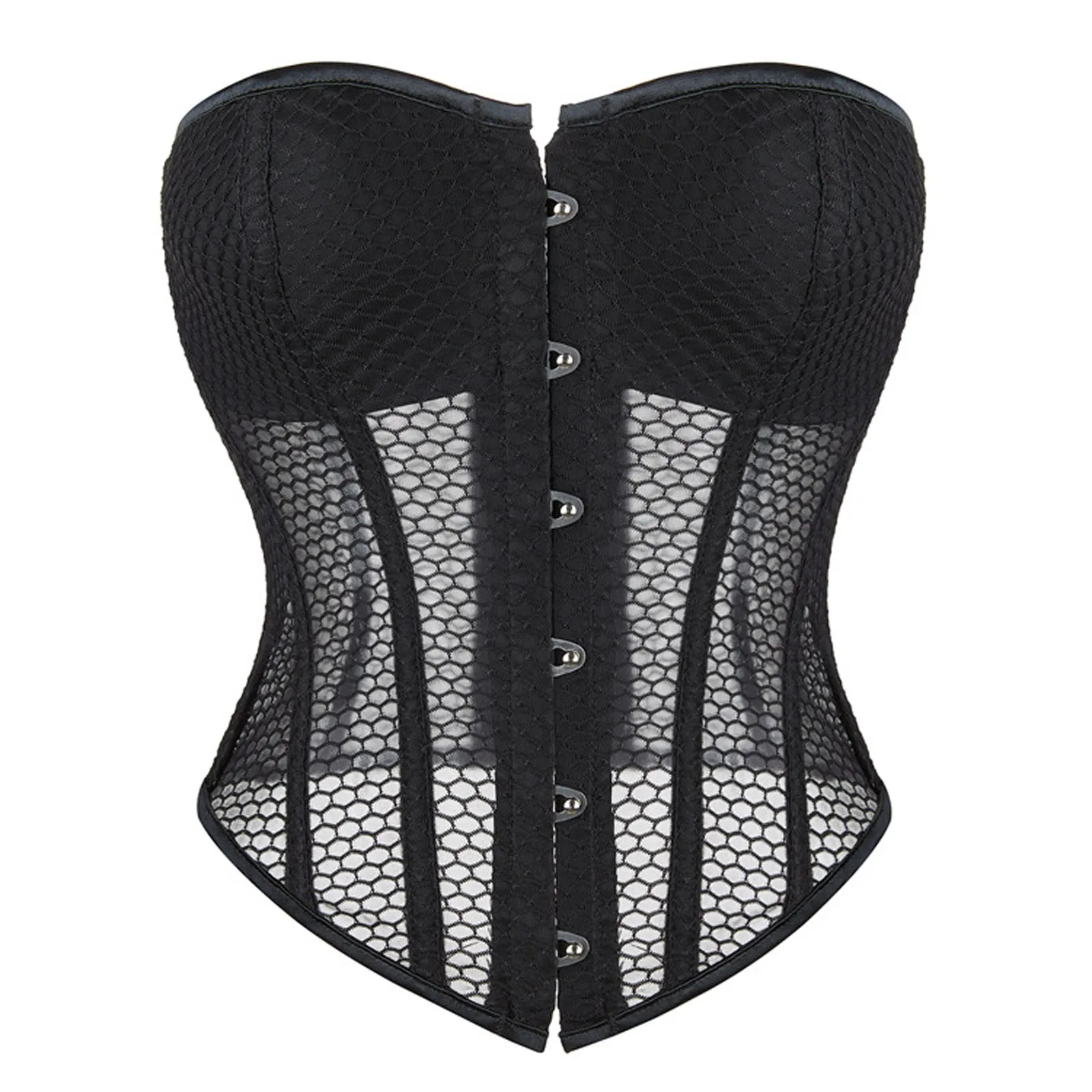 

Steampunk Corsets Tops Women Sexy Transparent Lace Gothic Lace-Up Lingerie Bustier Hollow Out Black Corselet Overbust Clubwear