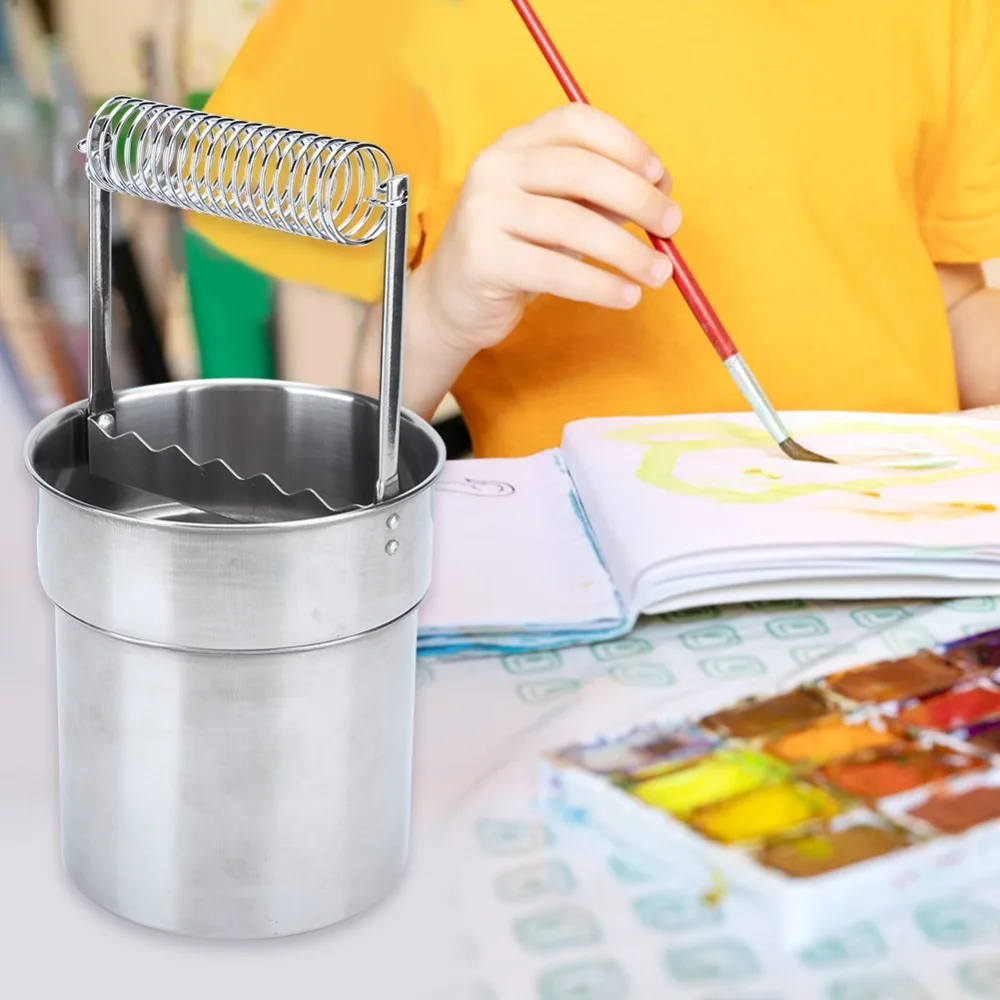 Large Capacity Double-layer Stainless Steel Artist Brush Washer Portable Sturdy Filterable Art Washing Container