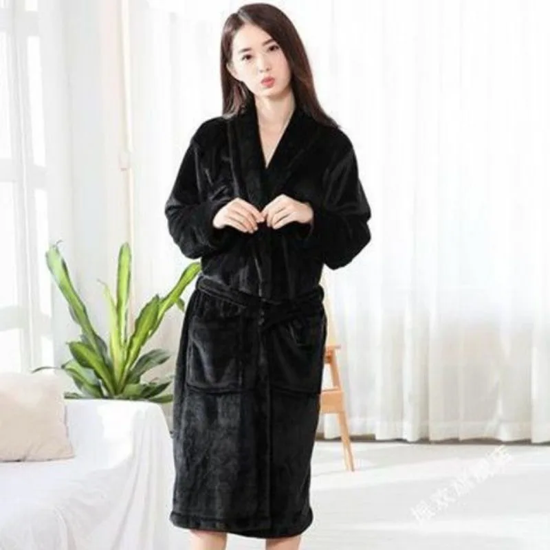 2023 Autumn and Winter New Ladies Robe Coral Fleece Warm Loungewear Loose Comfortable Bathrobe Extended Coat Relaxation Outwear