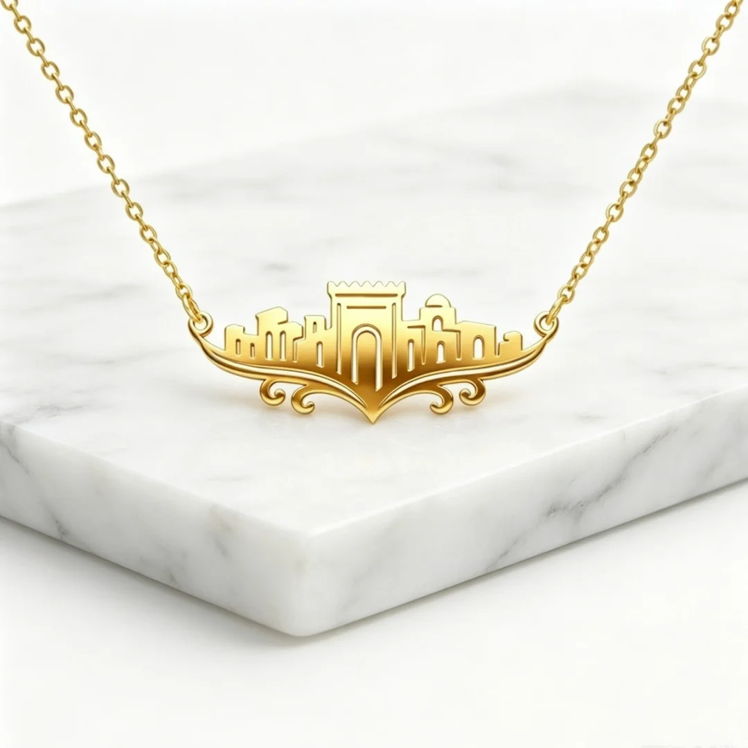 Neu eingetroffen: Edelstahl-Halskette mit Jerusalem-Burg-Landschaft, Vintage-Tempel-Umriss-Choker für Damen, religiöser Schmuck – Detail 9