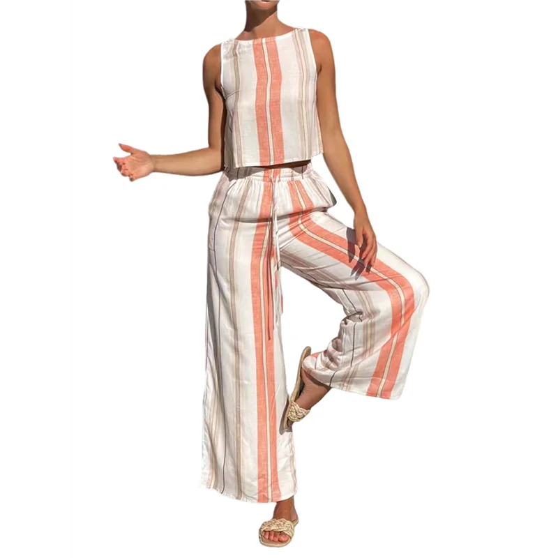 

Womens Boho Floral Y2k Summer 2 Piece Outfits Tank Tops And Wide Leg Pants Set