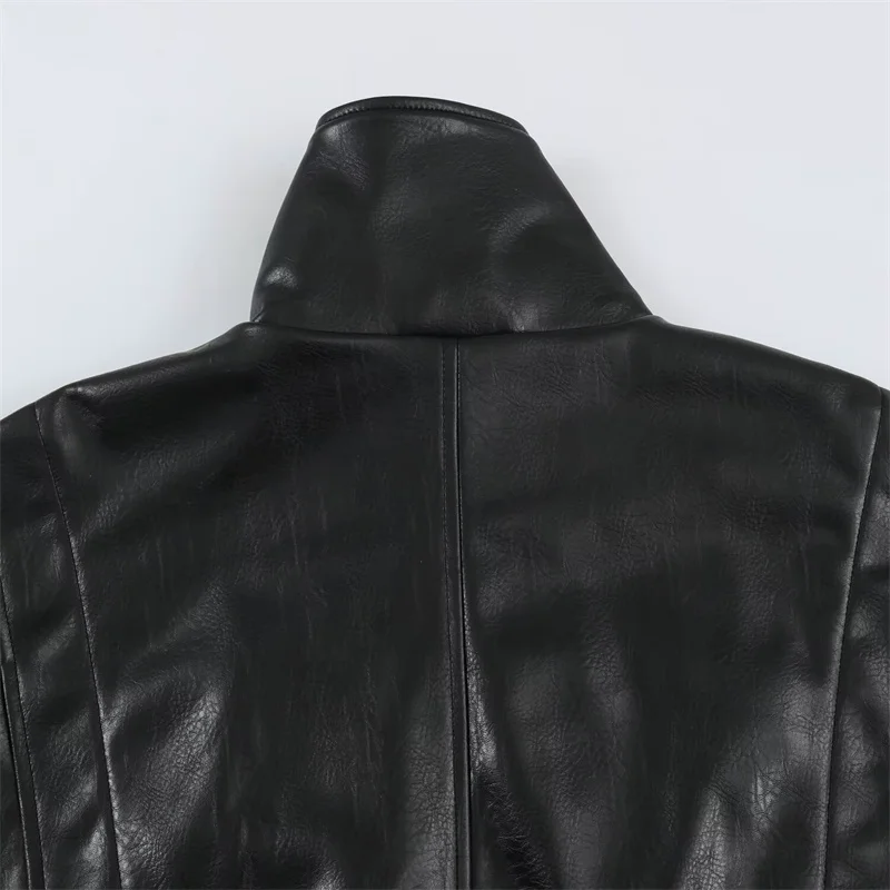 Guobioziy 2026 Women's Jacket Fall/Winter New Black Long-Sleeve Biker Faux Leather Loose Jacket Parka Stylish and Trendy