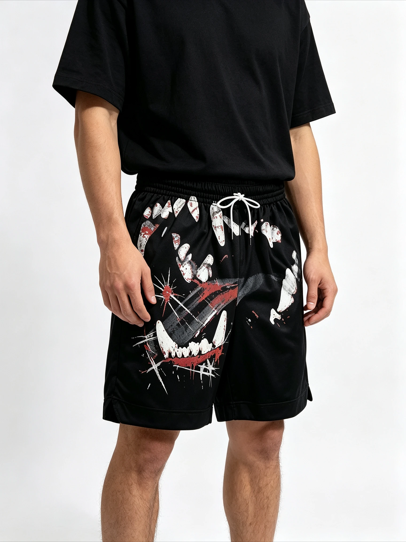 Summer Fashion Canine Tooth Pattern Printed Basketball Shorts Training Short Pants Quick Drying Shorts Trend Thin Shorts Moto