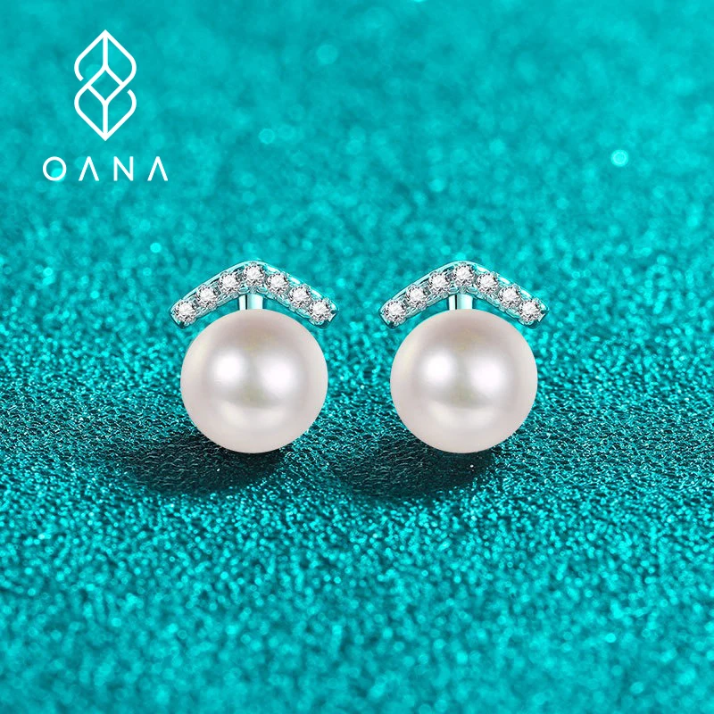 

OANA Sterling Silver PT950 Minority Earrings Simple Design Light Luxury Freshwater Pearl Moissanite Jewelry Free Shipping