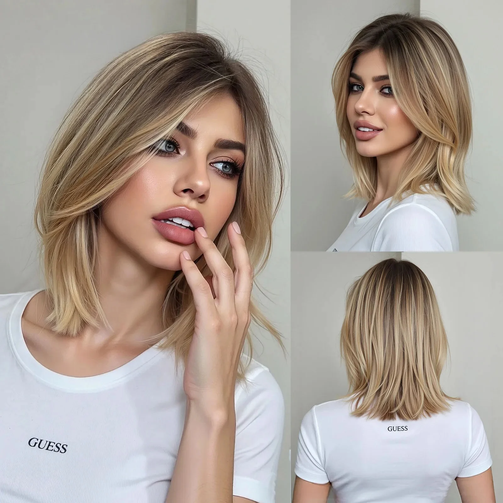 

Soft Ombre Blond Wave Hair 150 density and 13×4 100%human hair wig lace front wig, with baby hair pre plucked